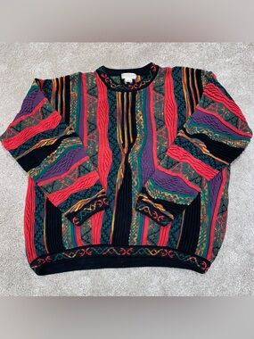 Vintage Norm Thompson Tundra 3D Knit Sweater Coogi Style Men’s L Colorful Canada